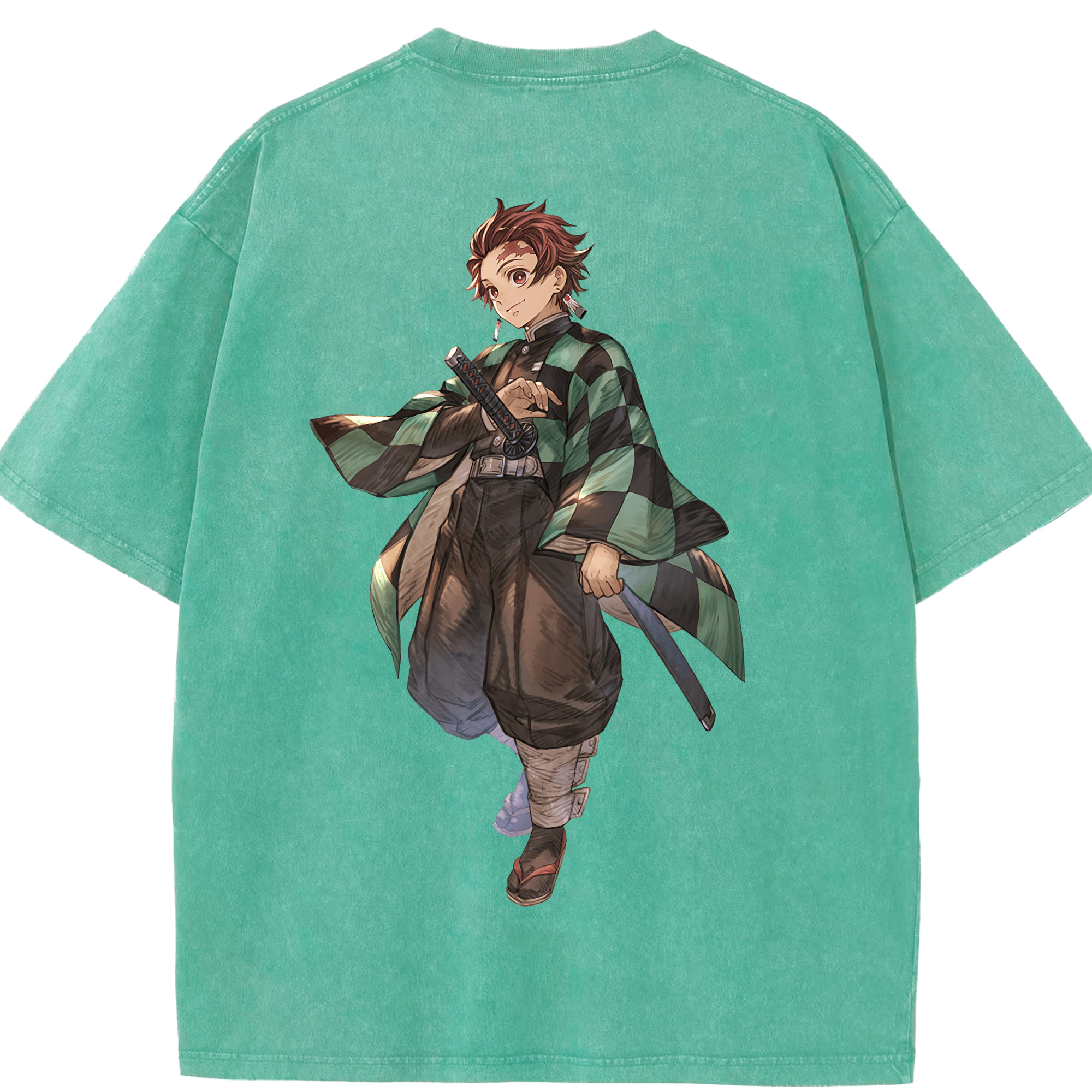 （画像用） 鬼滅の刃 竈門 炭治郎／かまど たんじろう Kamado Tanjirou 綿100% ヴィンテージ風 半袖Tシャツ（背面プリント）
